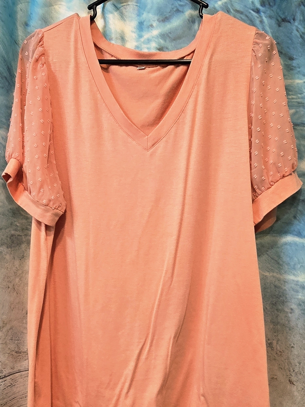 Women's V-Neck Pink Short Sleeve Top with Sheer Sleeves